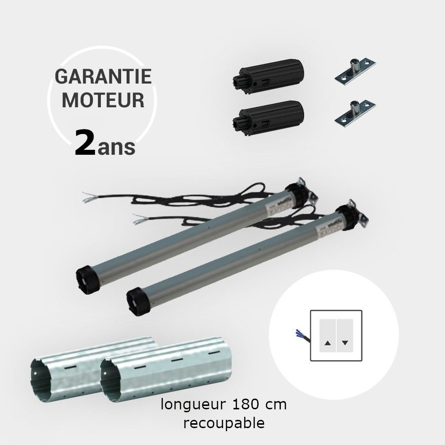 Kit de 2 axes motorisés 20 Nm commande filaire ZF 54 mm longueur 180 cm, recoupables