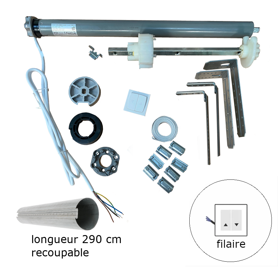 Axe motorisé filaire 50 Nm diam. 89 mm longueur 290 cm recoupable