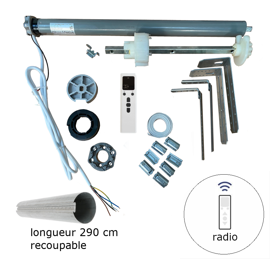 Axe motorisé radio 50 Nm diam. 89 mm longueur 290 cm recoupable