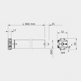 Dimensions moteur filaire 50 Nm de volet roulant pour tablier jusqu'à 95 kg (axe ZF de 54 mm)